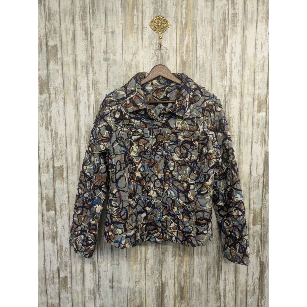 Kaktus Wearable Art Yarn Jacket Colorful Abstract Button Up Medium